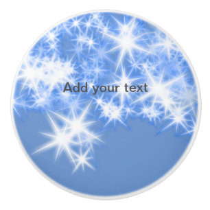 Simple blue glitter sparkle stars add your text    ceramic knob