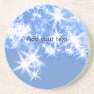 Simple blue glitter sparkle stars add your text coaster