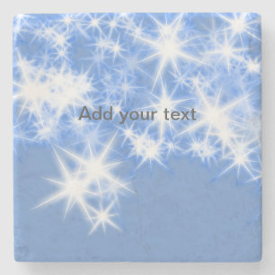 Simple blue glitter sparkle stars add your text stone coaster
