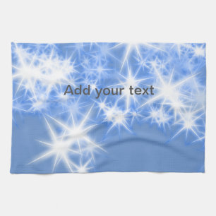 Simple blue glitter sparkle stars add your text tea towel
