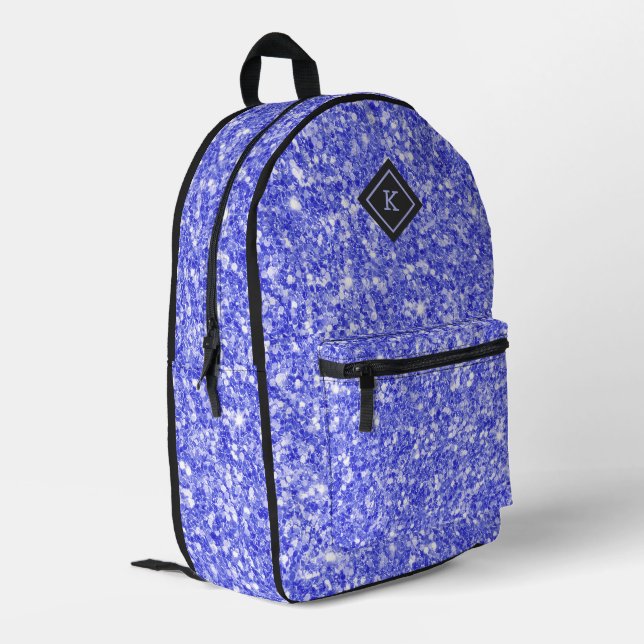 Simple blue glitter texture print | monogram printed backpack (Back Corner Left)