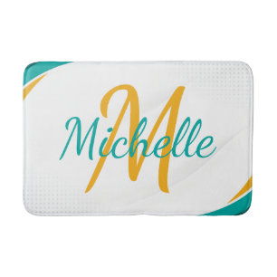 Simple blue gold Bold Typography & Name Monogram Bath Mat