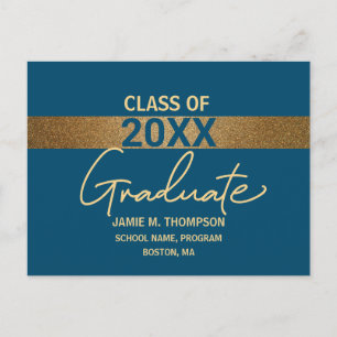Simple Blue Gold Confetti Graduation Card