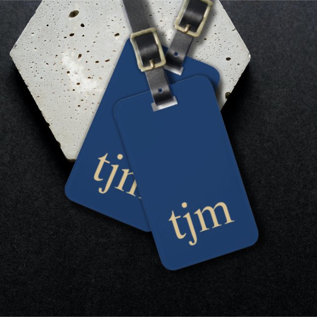 Simple Blue Golden Masculine Monogram  Luggage Tag (Creator Uploaded)