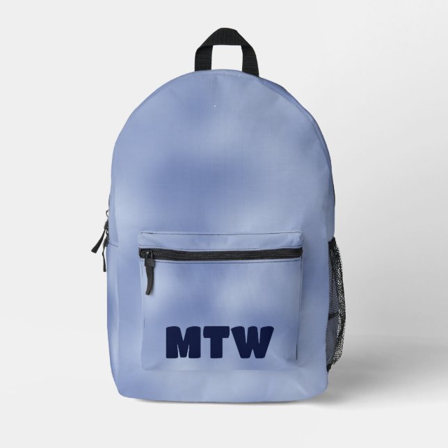 Simple Blue Gradient and Monogram Text Template Printed Backpack (Front)