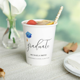 Simple Blue Graduation Hat Script Graduate Paper Cups
