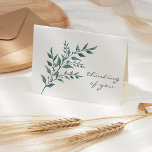 Simple Blue Green Leafy Sprig Sympathy Card<br><div class="desc">This design features a simple watercolor design of a slender bluish green branch and leaves, with the words "thinking of you" in blue green handwriting script. Inside is the message "with deepest sympathy for your loss" in matching blue green script. Leave the text as is or customize it with your...</div>