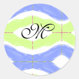 simple blue green watercolor abstract monogram thr classic round sticker