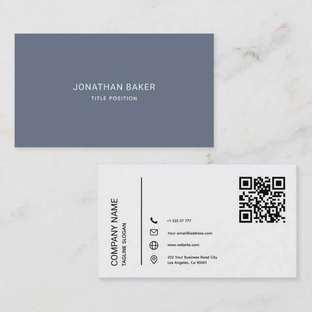 Simple Blue Grey and White Business Card (Front/Back)