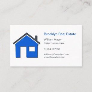 Simple Blue & Grey Home Icon Real Estate Agent Car Business Card