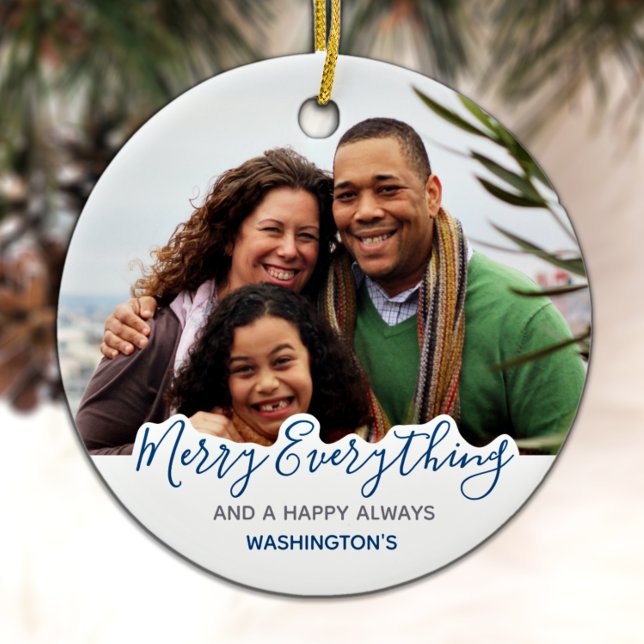 Simple Blue Grey Trendy Cute Merry Everything Ceramic Ornament (Creator Uploaded)