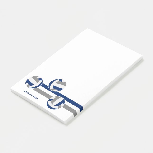 simple blue grey volleyballs stripes custom name post-it notes (Angled)