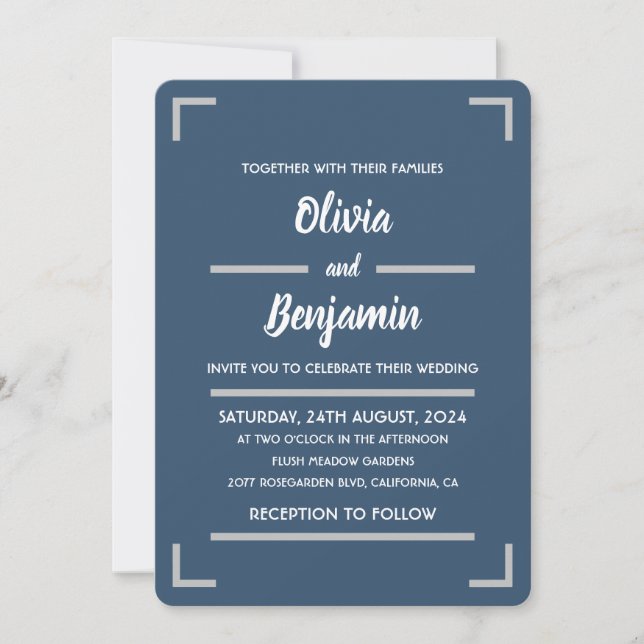 Simple Blue Handwritten Script Wedding Invitation (Front)