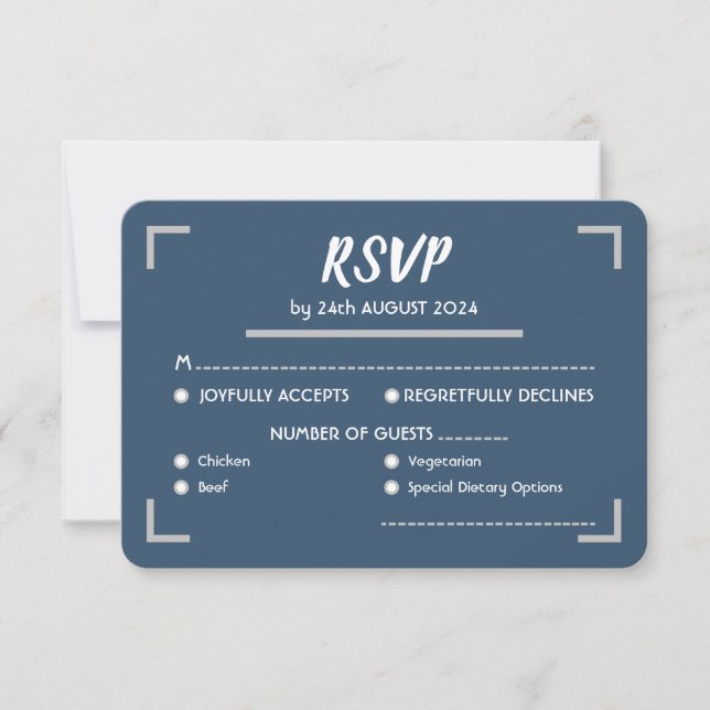 Simple Blue Handwritten Script Wedding RSVP Card (Front)