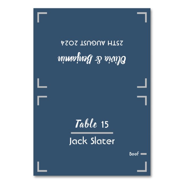 Simple Blue Handwritten Script Wedding Table Card (Front)