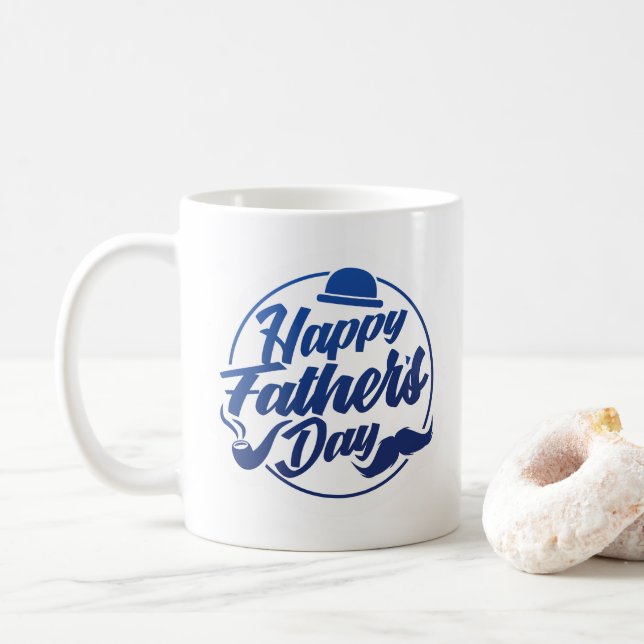 Simple Blue Happy Father's Day | Coffee Mug (With Donut)