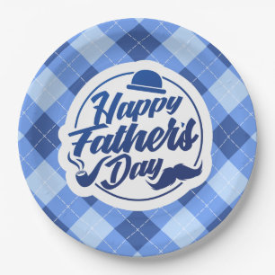 Simple Blue Happy Father's Day   Paper Plate