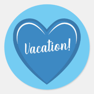 Simple Blue Heart Graphic with Vacation Text Classic Round Sticker
