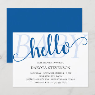 Simple Blue Hello Baby   Cerulean Flourish Shower Invitation