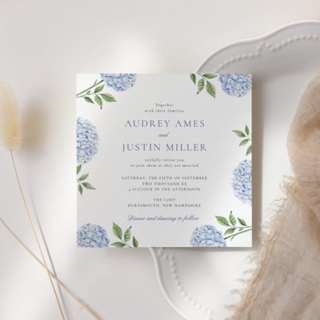 Simple Blue Hydrangea Flower Square Wedding Invitation (Creator Uploaded)