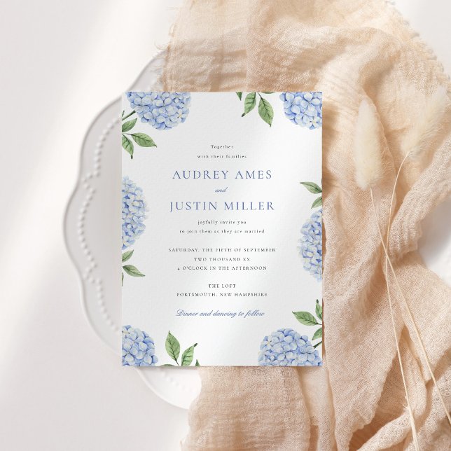 Simple Blue Hydrangea Flower Wedding Invitation (Creator Uploaded)