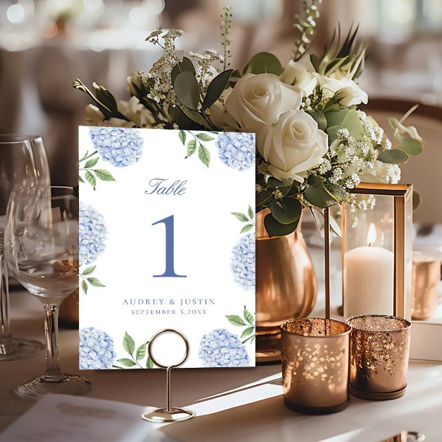 Simple Blue Hydrangea Flower Wedding Table Number (Creator Uploaded)