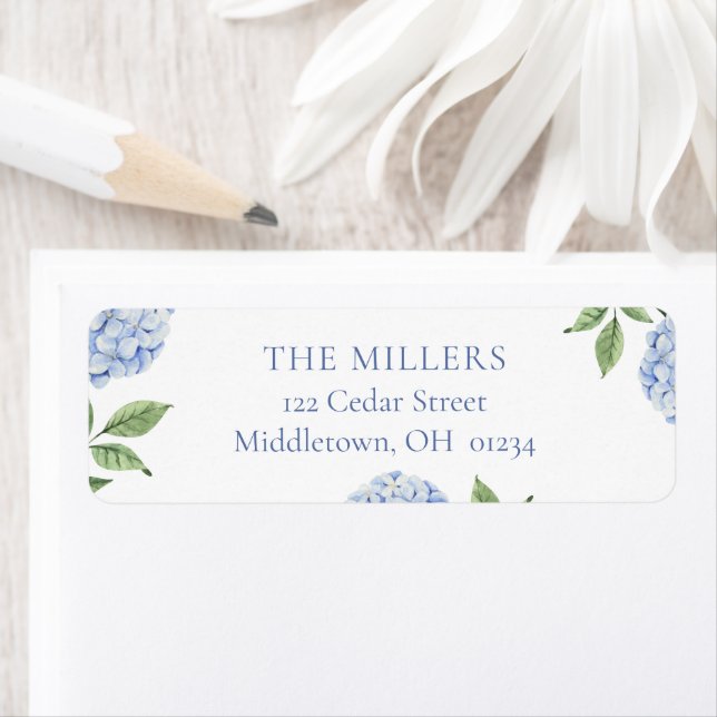 Simple Blue Hydrangea Personalised Return Address Label (Insitu)