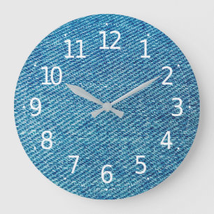 Simple Blue Jeans Denim Textile Texture Large Clock