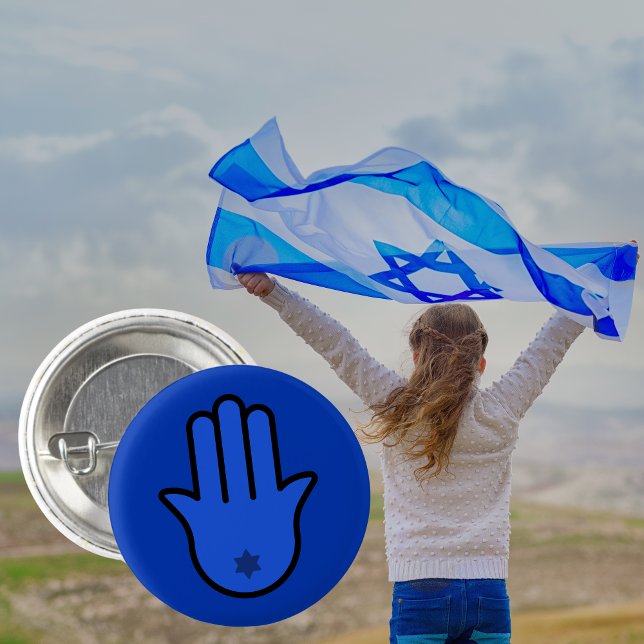 Simple Blue Jewish Hamsa with Star of David  3 Cm Round Badge (Creator Uploaded)