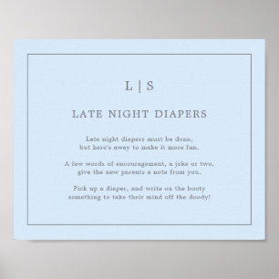 Simple Blue Late Night Diapers Baby Shower Game Poster