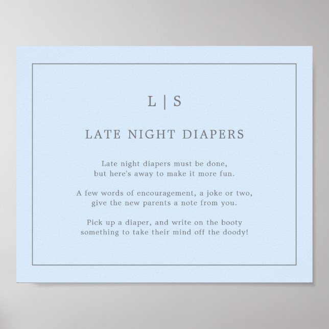Simple Blue Late Night Diapers Baby Shower Game Poster (Front)