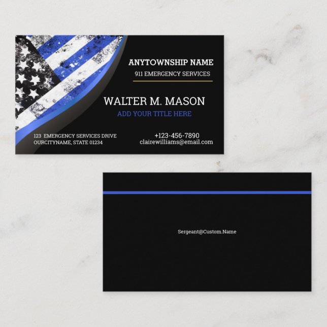 Simple Blue Line Police US FLAG   Business Card (Front/Back)