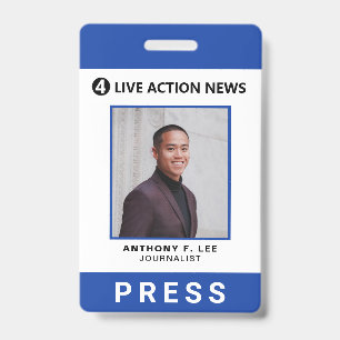 Simple Blue Logo Press Employee Photo ID Badge