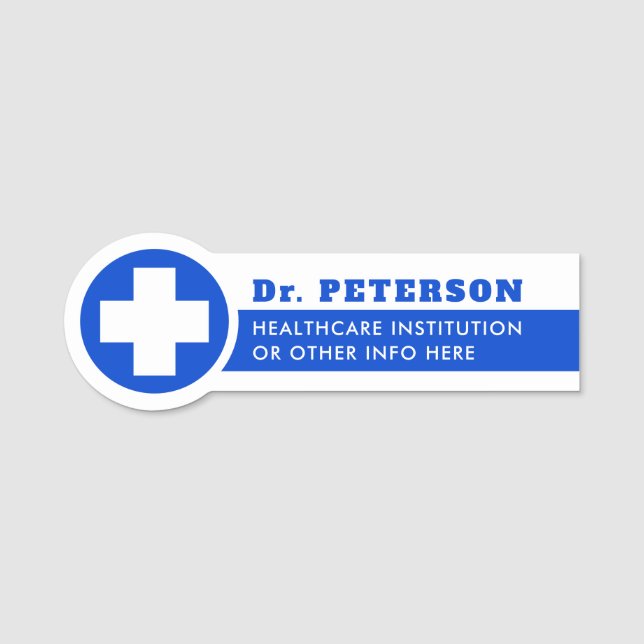 Simple Blue Medical Healthcare Doctor Name Tag (Front)