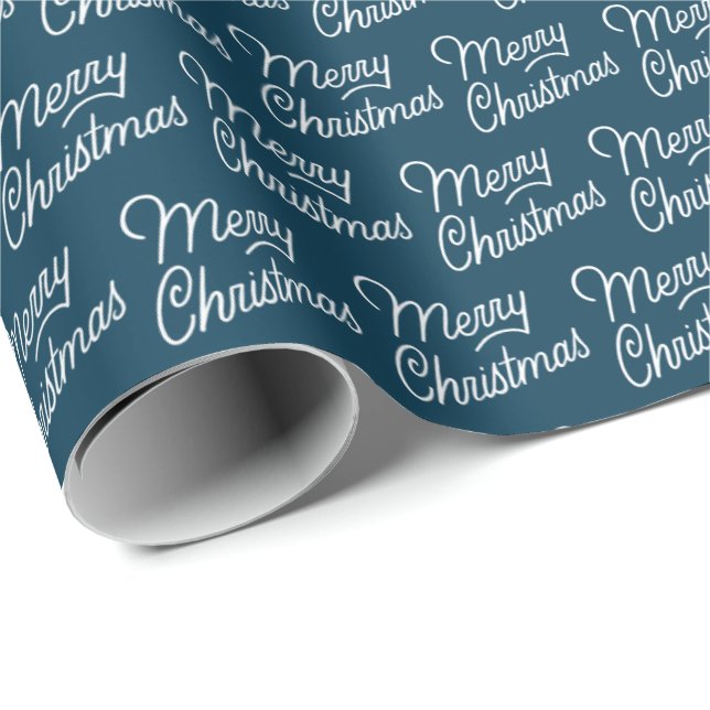 Simple Blue Merry Christmas Wrapping Paper (Roll Corner)