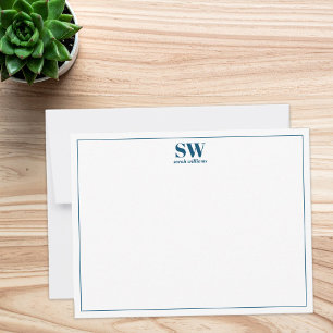 Simple Blue Modern Personalised Monogram Card