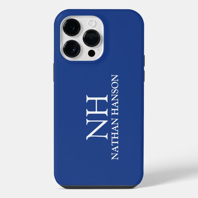 Simple Blue Monogram Modern iPhone Case (Back)