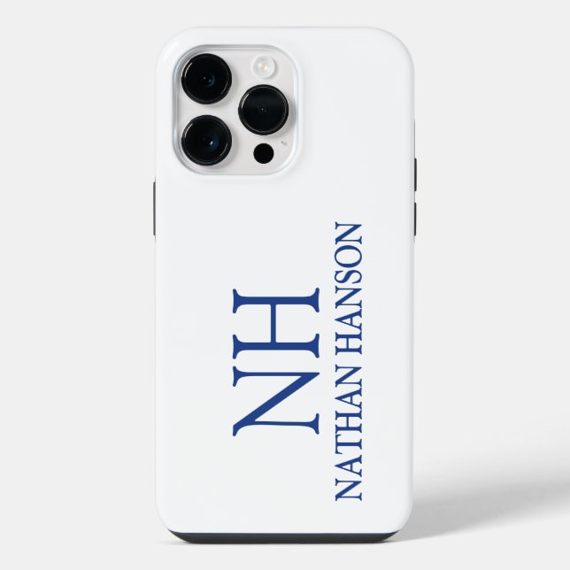 Simple Blue Monogram Modern iPhone Case (Back)