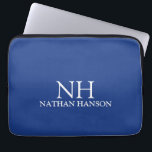 Simple Blue Monogram Modern Laptop Sleeve<br><div class="desc">Modern laptop sleeve featuring a simple and minimal blue design with your monogram in a bold font along with your name.</div>