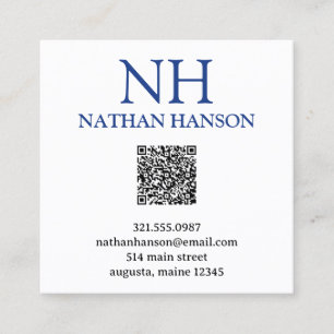 Simple Blue Monogram Modern Square Business Card