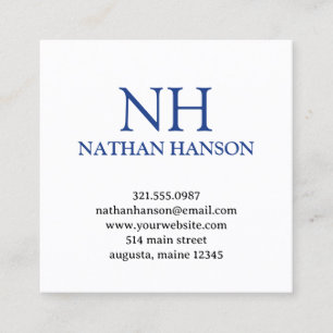 Simple Blue Monogram Modern Square Business Card