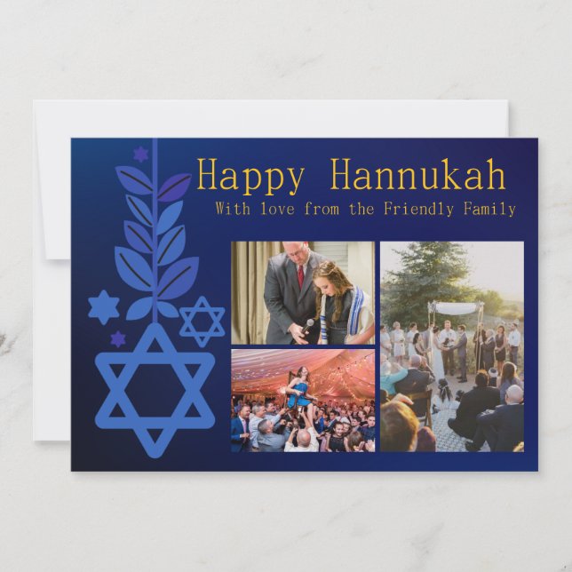 Simple Blue Multi Image Hannukah Card (Front)