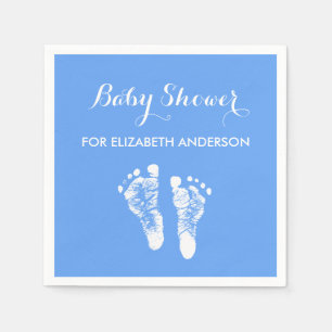 Simple Blue Newborn Footprints Boy Baby Shower Napkin
