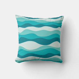 Simple Blue Ocean Waves Abstract Pattern   Cushion