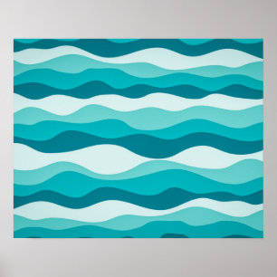 Simple Blue Ocean Waves Abstract Pattern Poster
