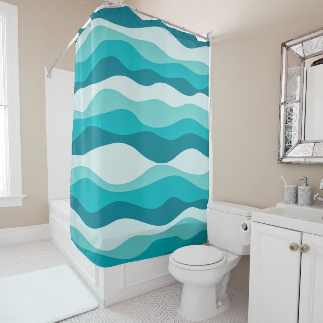 Simple Blue Ocean Waves Abstract Pattern | Shower Curtain (In Situ)