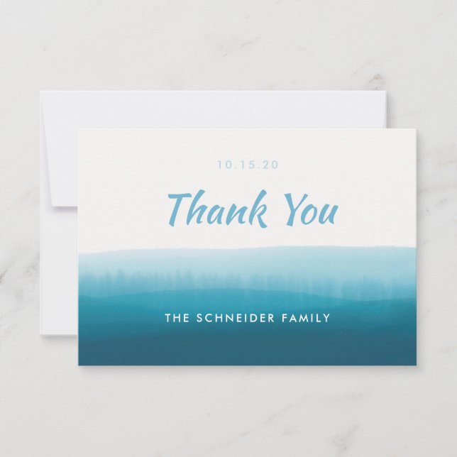 Simple Blue Ombre Flat Thank You Card (Front)