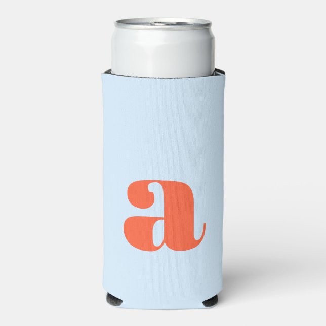 Simple Blue Orange Bold Retro Monogram Initial Seltzer Can Cooler (Seltzer Front)