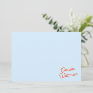Simple Blue Orange Script Personalised Stationery Card