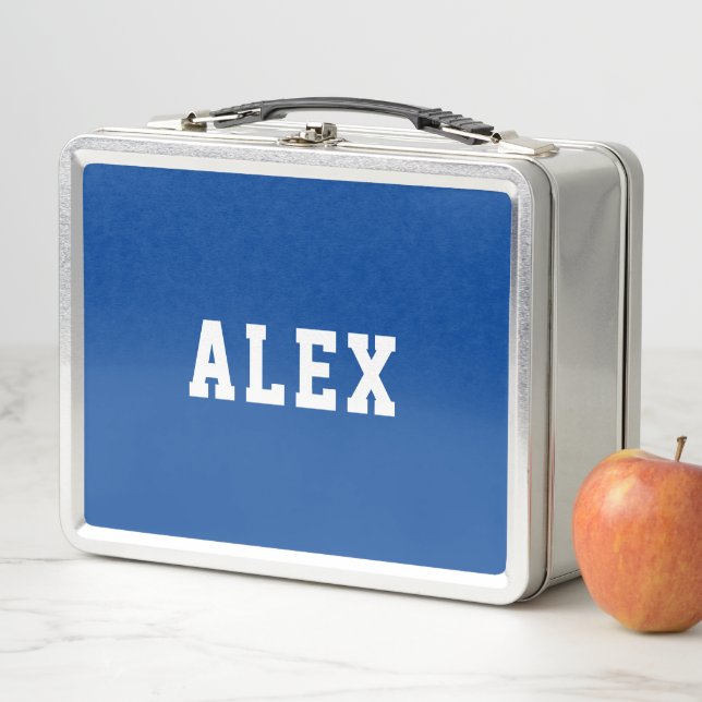 Simple Blue Personalised Back to School Metal Lunch Box (In Situ)
